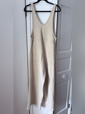 ANA + ZAC Wide Leg Lounge Jumpsuit Oatmeal Beige Size Small